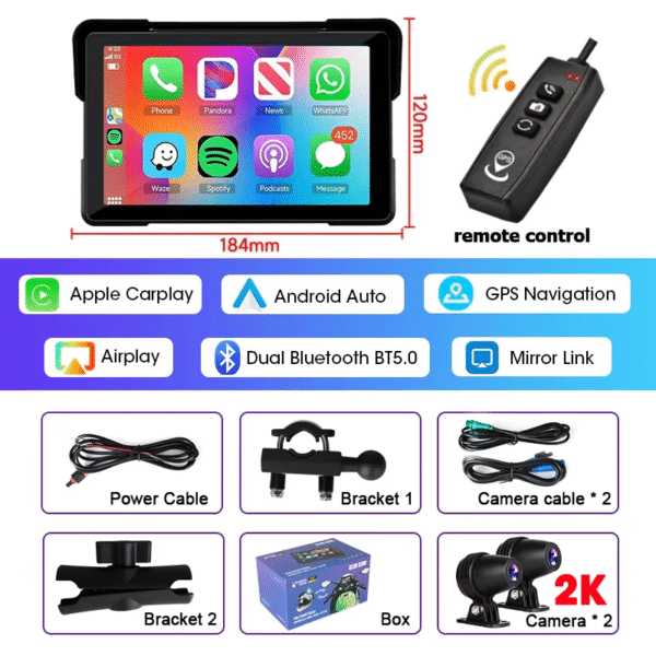 NaviMoto 7” 2K DVR + Télécommande